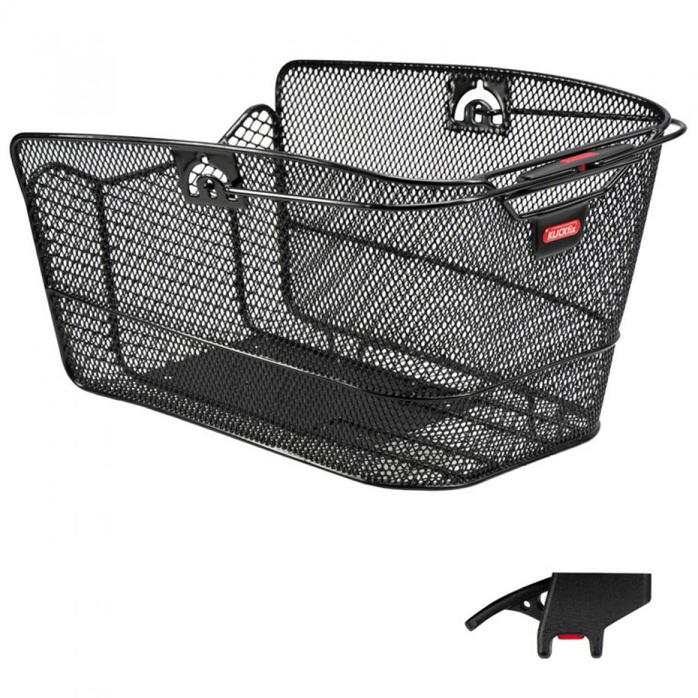 Schwarzer KLICKfix City-Max Hinterradkorb aus Metallgeflecht mit KorbKlip-Halterung, Maße 41x30x24,5 cm.