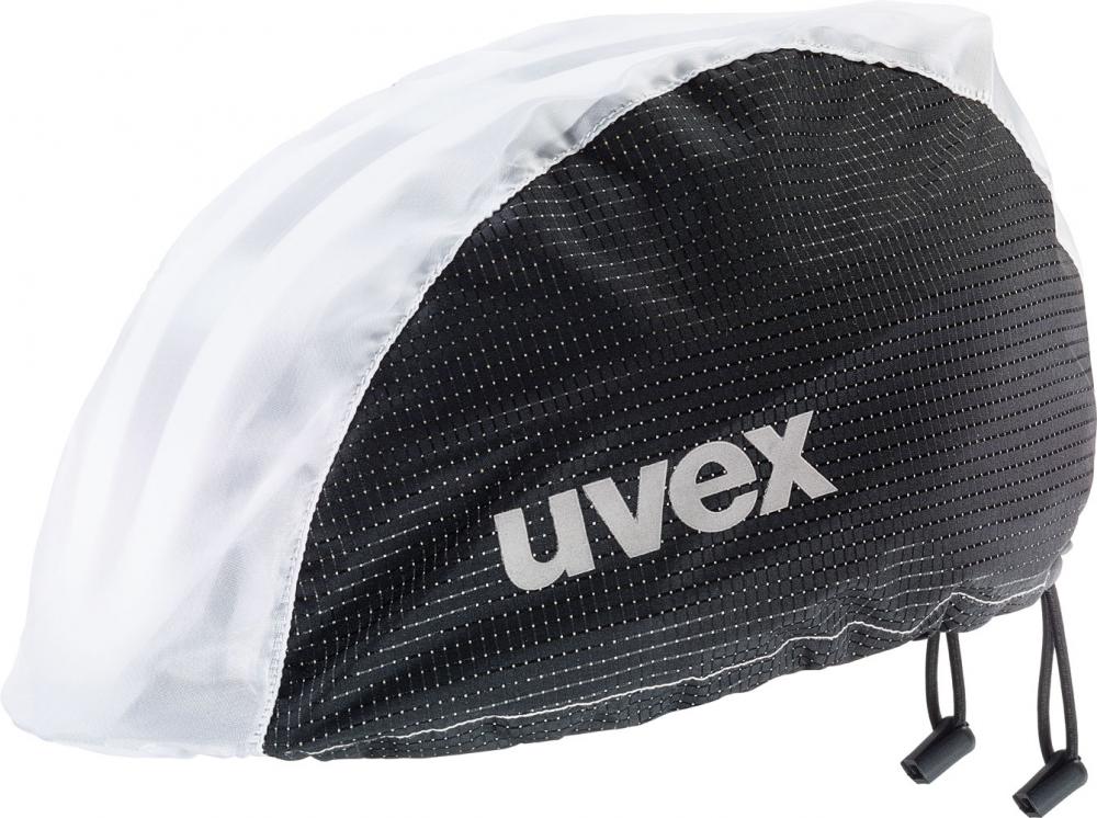 Uvex Rain Cap Bike Helmüberzug wind- & wasserabweisend, reflektierende Elemente, elastischer Gummizug, leicht, Größe L/XL, Farbe Schwarz-Weiß