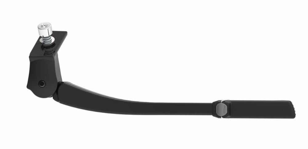 Schwarzer, verstellbarer Ursus Easy Fahrrad-Seitenständer aus Aluminium für 26-28 Zoll Fahrräder.