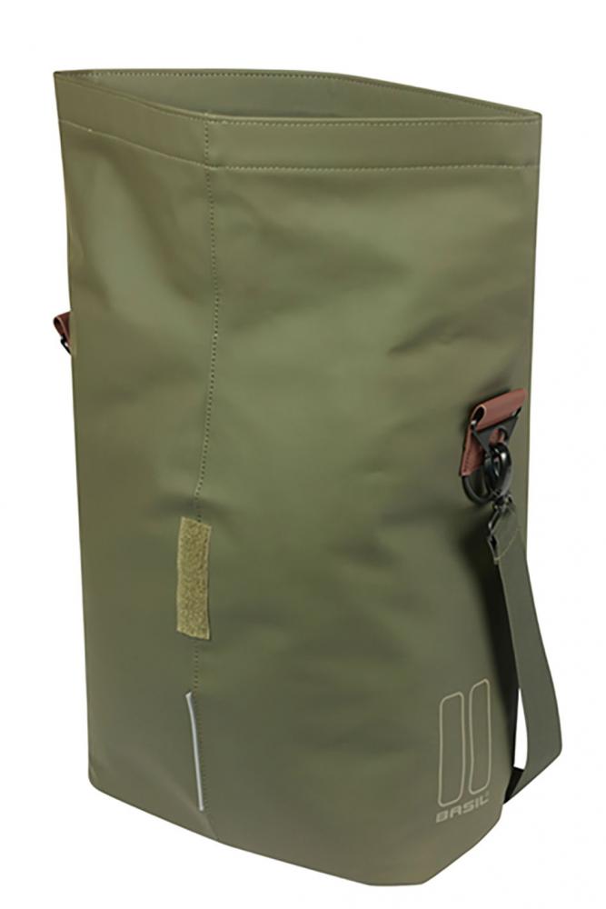 Basil City Shopper MIK Studs 14-16 Liter moss green - wasserabweisender Fahrradshopper mit MIK-Studs-System, Reflektoren & veganen Ledergriffen