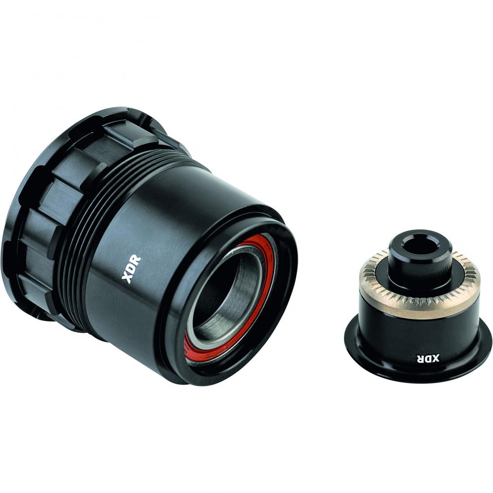 DT Swiss SRAM XDR Ratchet EXP Freilauf-Umrüstkit aus Aluminium, zwei schwarze Komponenten.