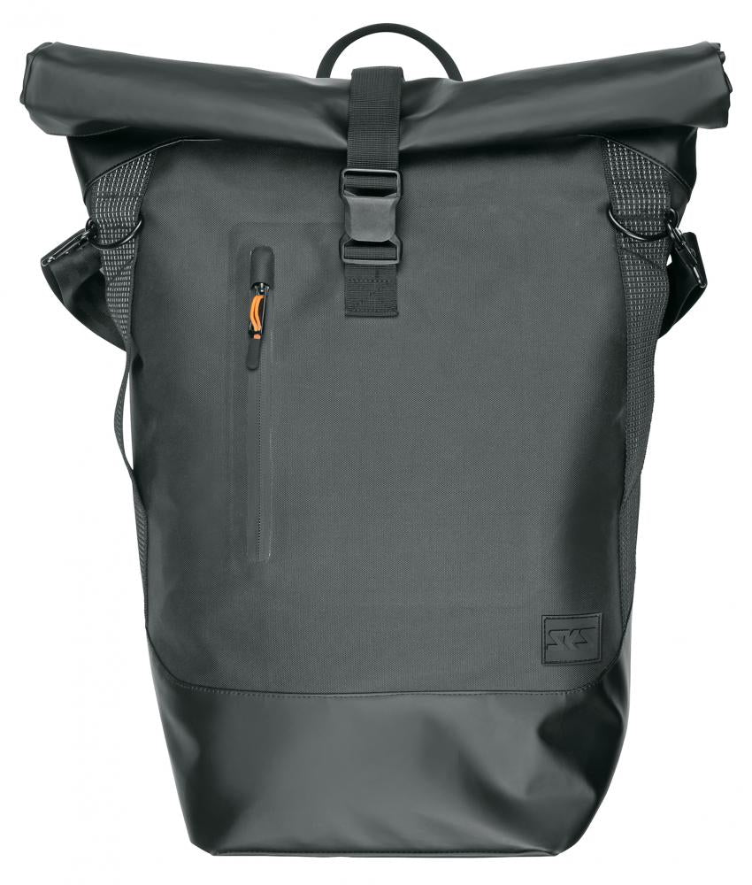 SKS Gepäckträgertasche Germany Infinity Urban Sidebag: 20 Liter wasserdichte Fahrradtasche mit Rolltop - gepolstertem 15 Laptopfach Reflektorstreifen Schultergurt 620x430x170mm schwarz