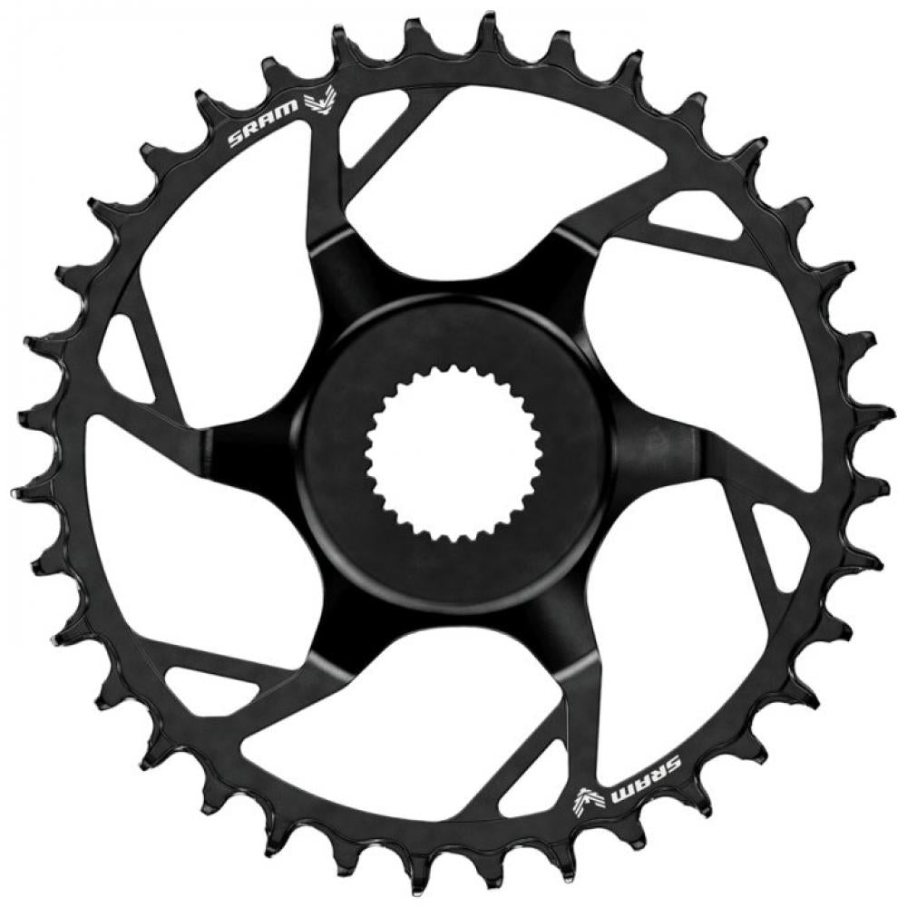 Schwarzes SRAM T-Type Eagle Bosch 36T Kettenblatt für E-MTBs, präziser Antrieb.