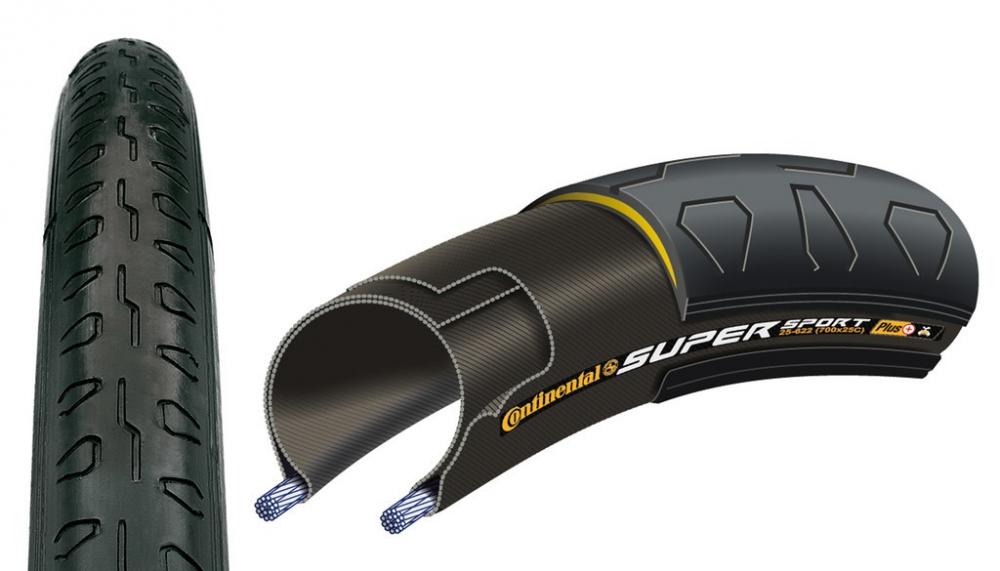 Continental Super Sport Plus Faltreifen 25-622 schwarz, Profil und Querschnitt mit Pannenschutz.