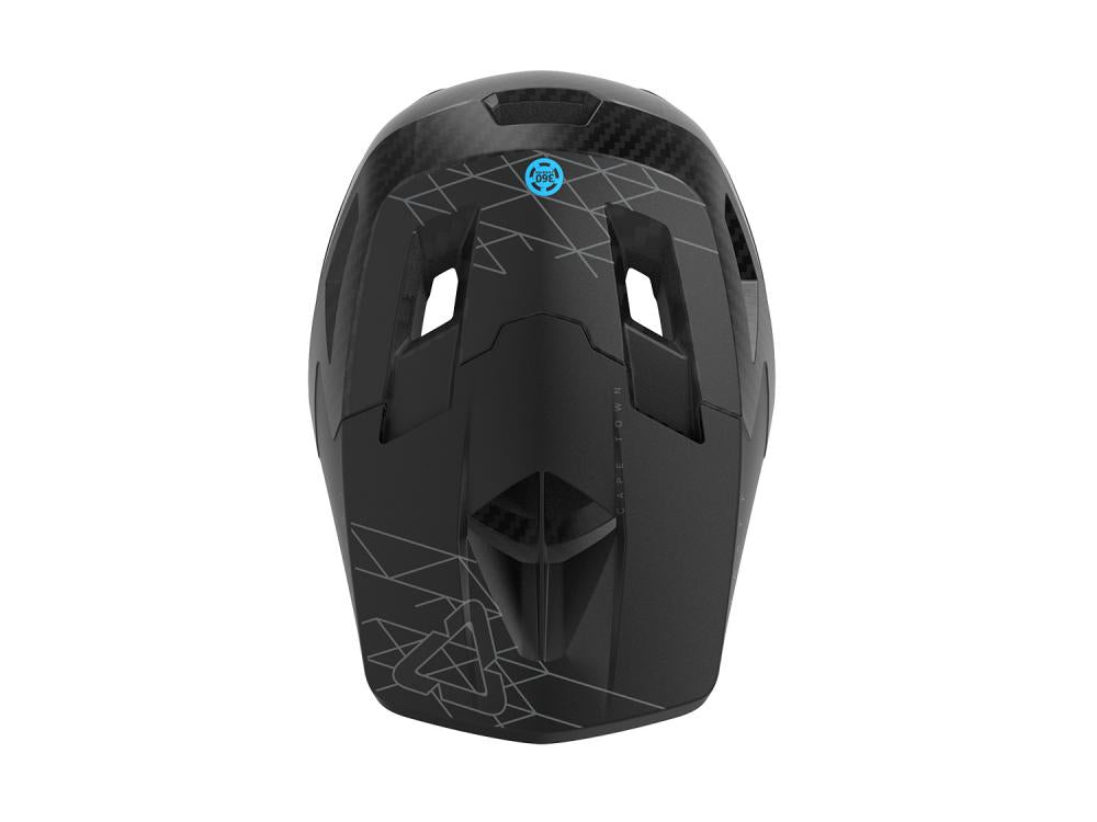Leatt Helm MTB Gravity 6.0 Carbon Stealth S 2023, Rückansicht. Schwarzer Mountainbike-Fahrradhelm.