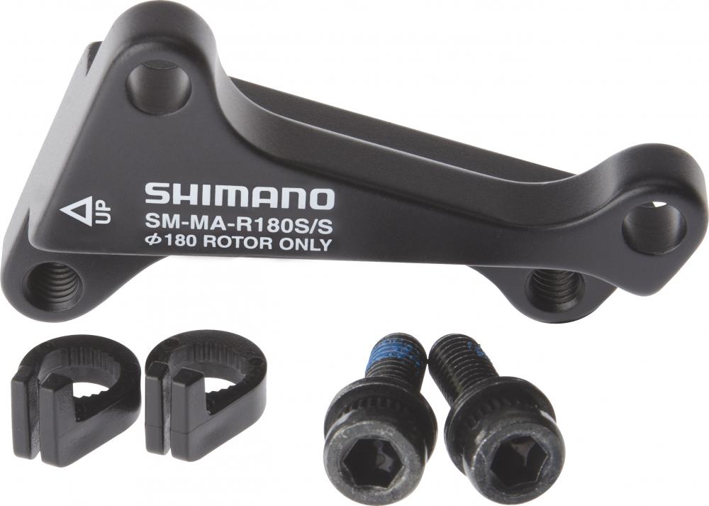 Shimano Scheibenbremsadapter schwarz Hinten IS auf IS für 180mm Bremsscheibe, inkl. Schrauben und Spacer.