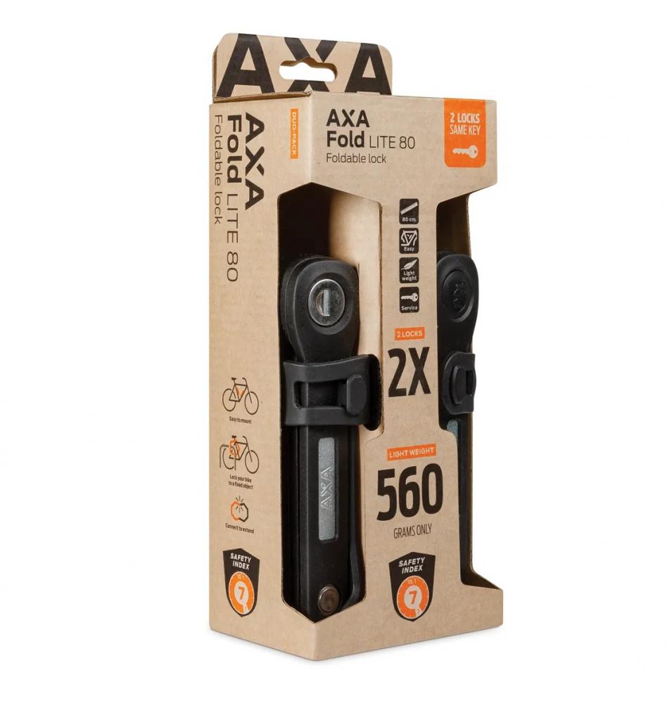 AXA FOLD 80 LITE Duo Pack - Leichtes Faltschloss-Set mit gleichschließendem Schlüssel