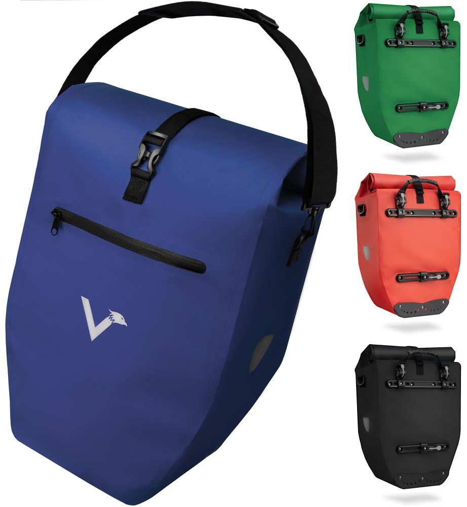 Valkental ValkBasic Gepäckträgertasche blau, 20L, wasserdicht, Rollverschluss, Reflektoren, Schultergurt. Auch in grün, rot,
