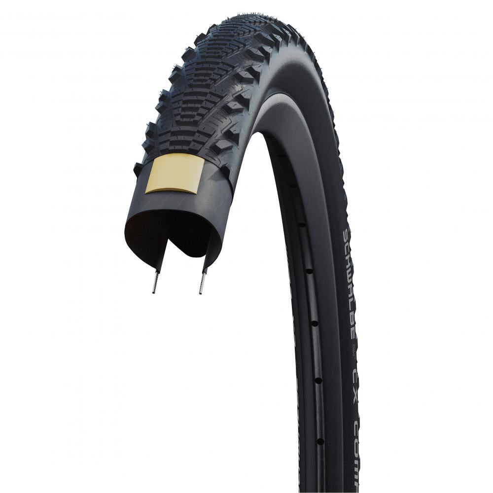 Schwalbe CX Comp 28x1.35 Fahrradreifen mit K-Guard Pannenschutz und Semi-Slick Profil für Straße und Gelände.