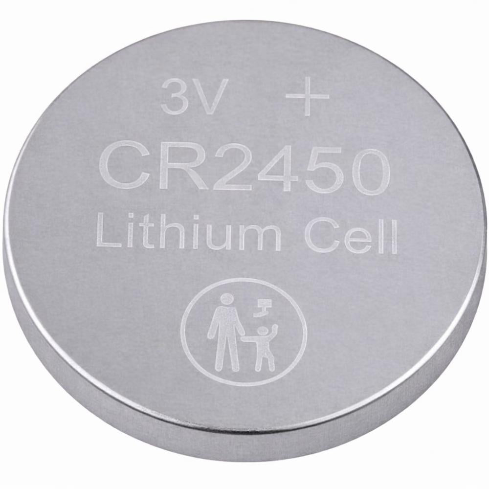 KRAFTMAX CR2450 3V Lithium Knopfzelle Batterie, silber, mit Aufschrift "3V CR2450 Lithium Cell" und Sicherheitssymbol.