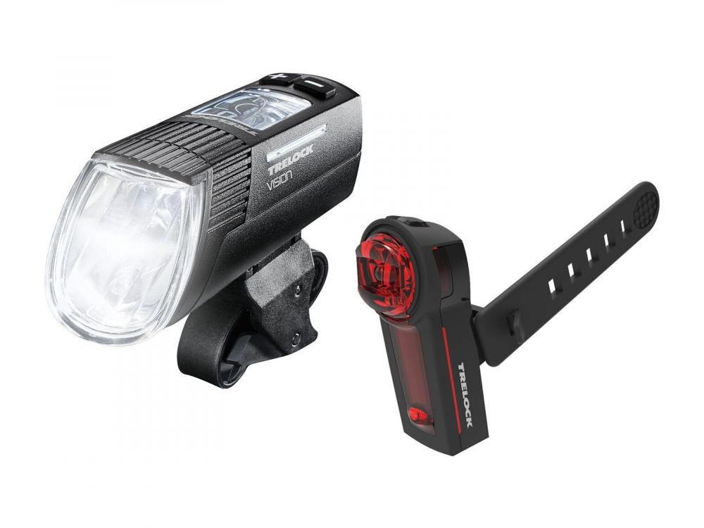 Trelock Licht-Set LS 760 I-Go Vision 100 Lux Frontleuchte und LS 740 Vector Signal Rücklicht mit Bremslicht, schwarz.
