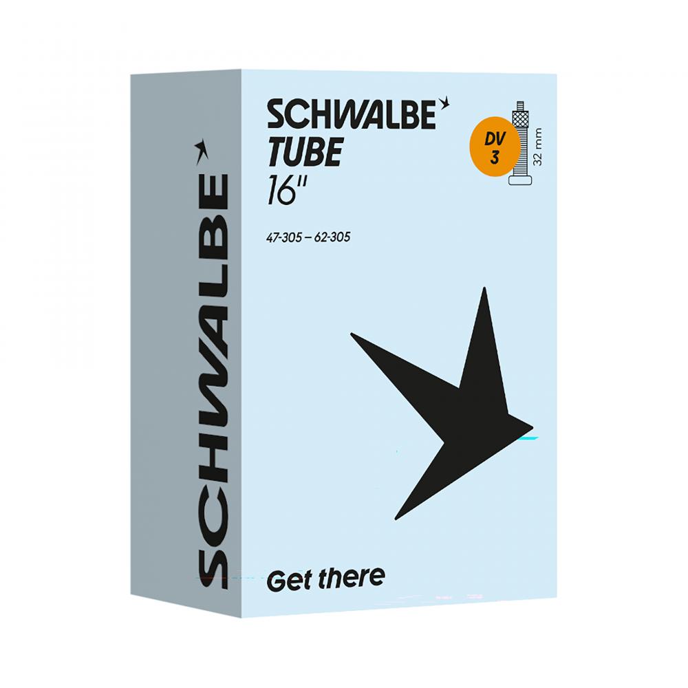 Schwalbe Fahrradschlauch DV3 47/62-305 16 Zoll, 32mm Ventil für hohe Lufthaltigkeit.