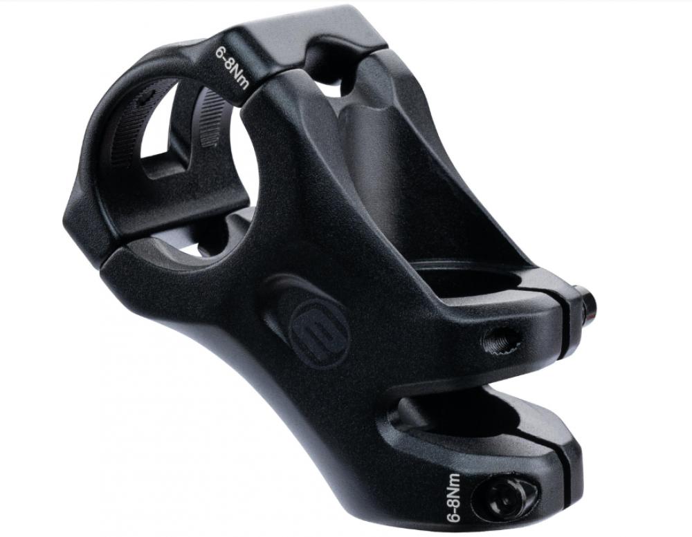 Schwarzer Ergotec Vorbau High Ray 6, 55 mm, 45 Grad, Ahead 28.6/35.0, AL6061-T6, Safety Level 6.