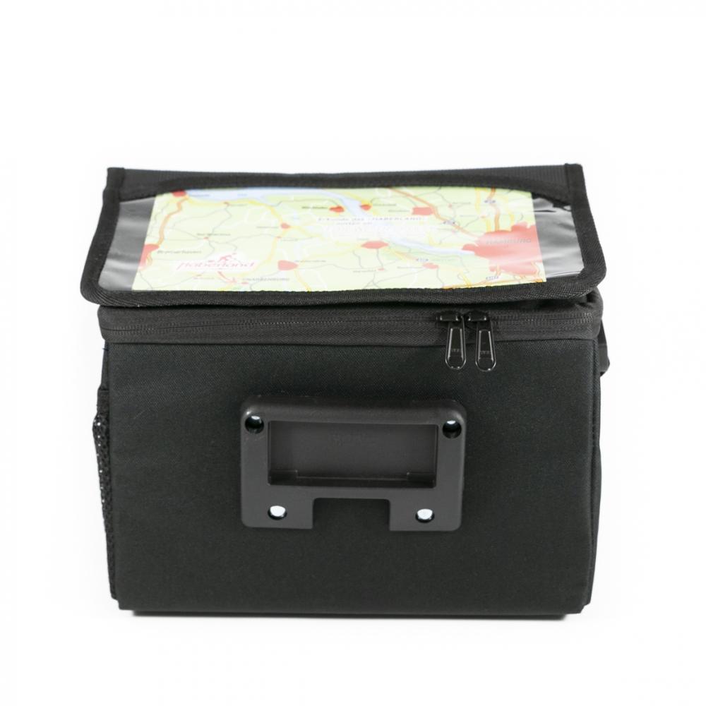 Haberland Lenkertasche 6l Classic schwarz mit KLICKfix-Adapter und transparentem Kartenfach.