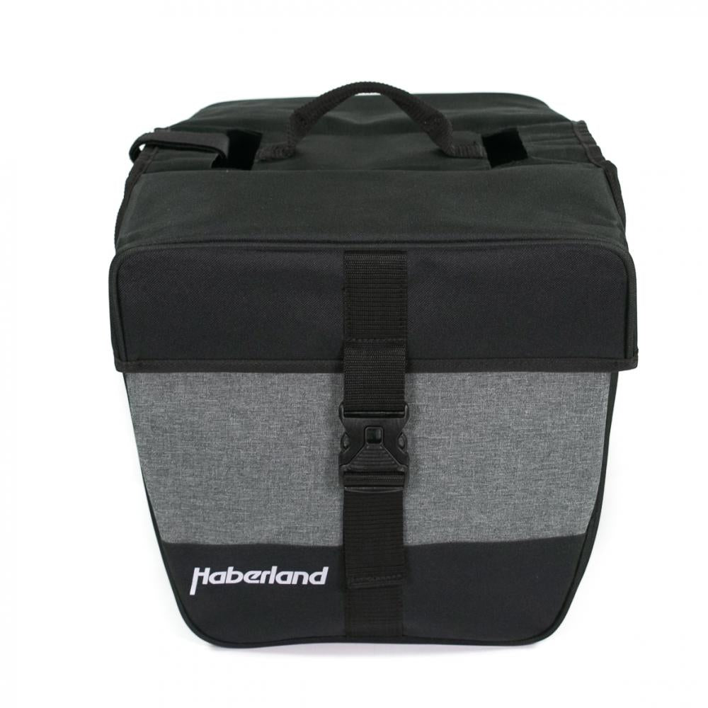 Haberland Doppeltasche 25l schwarz/silber, praktische Gepäckträgertasche für Alltag und Tour.