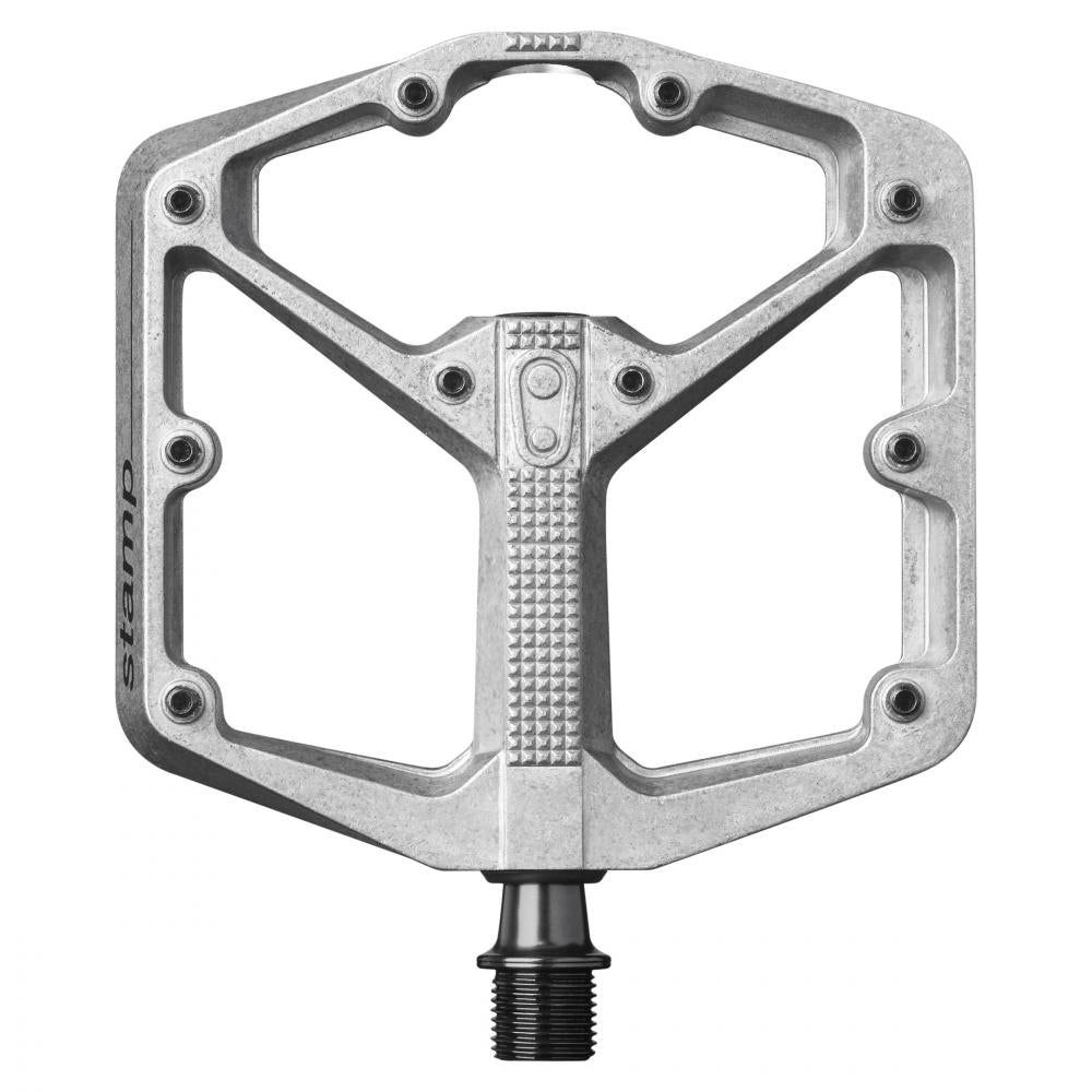 Crankbrothers Stamp 2 Groß Plattform-Pedal silber, flaches Fahrradpedal mit griffigen Pins.