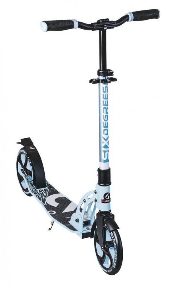 Six Degrees Scooter SG in Pastell-Blau aus Aluminium mit 205mm Rädern.