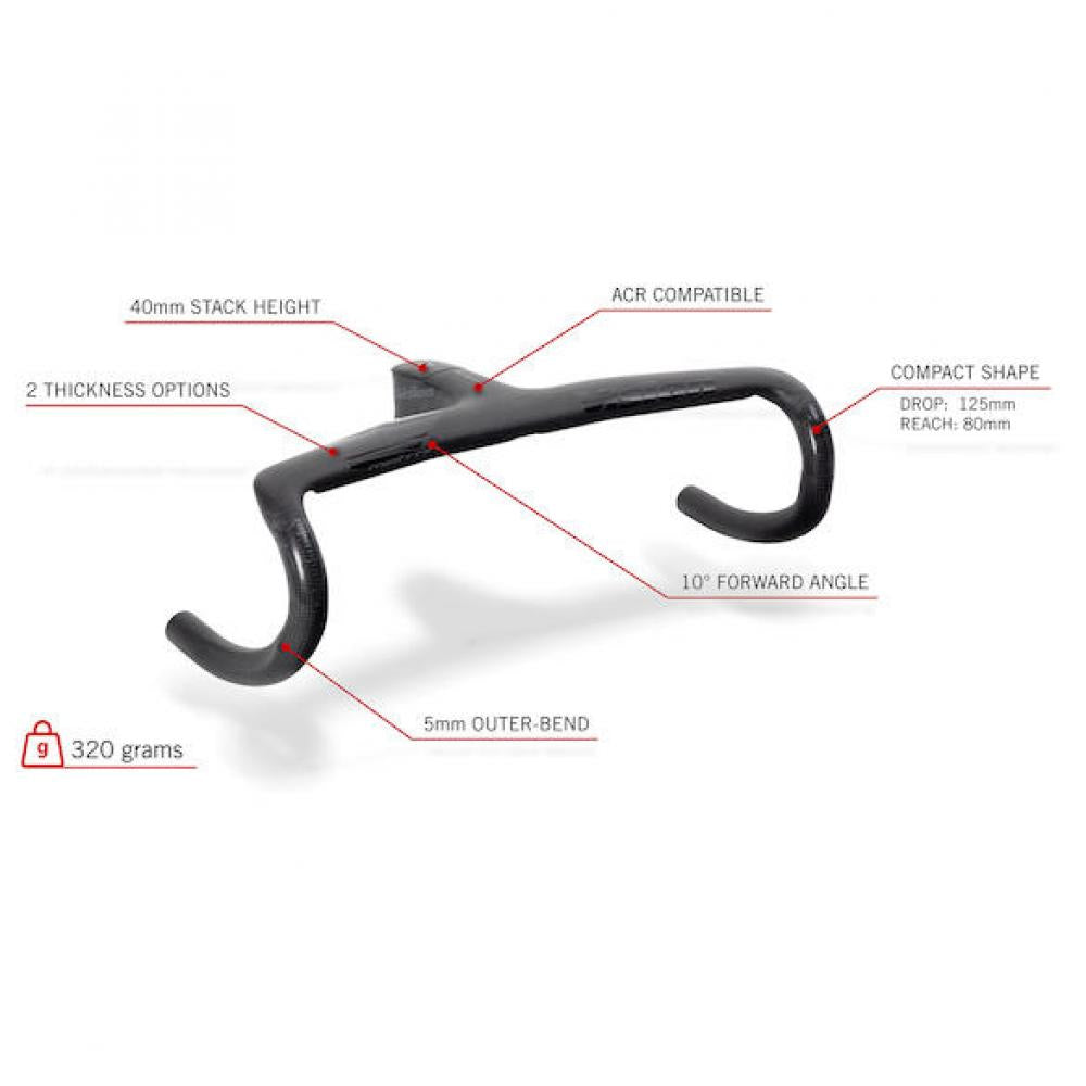 Vision Lenker Metron 5D ACR EVO 120 x 380 mm Schwarz - aerodynamisches Carbon-Cockpit