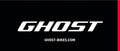 Spannband Ghost schwarz 80x200cm mit weißem Logo GHOST und URL ghost-bikes.com auf schwarzem Grund, roter Rand.