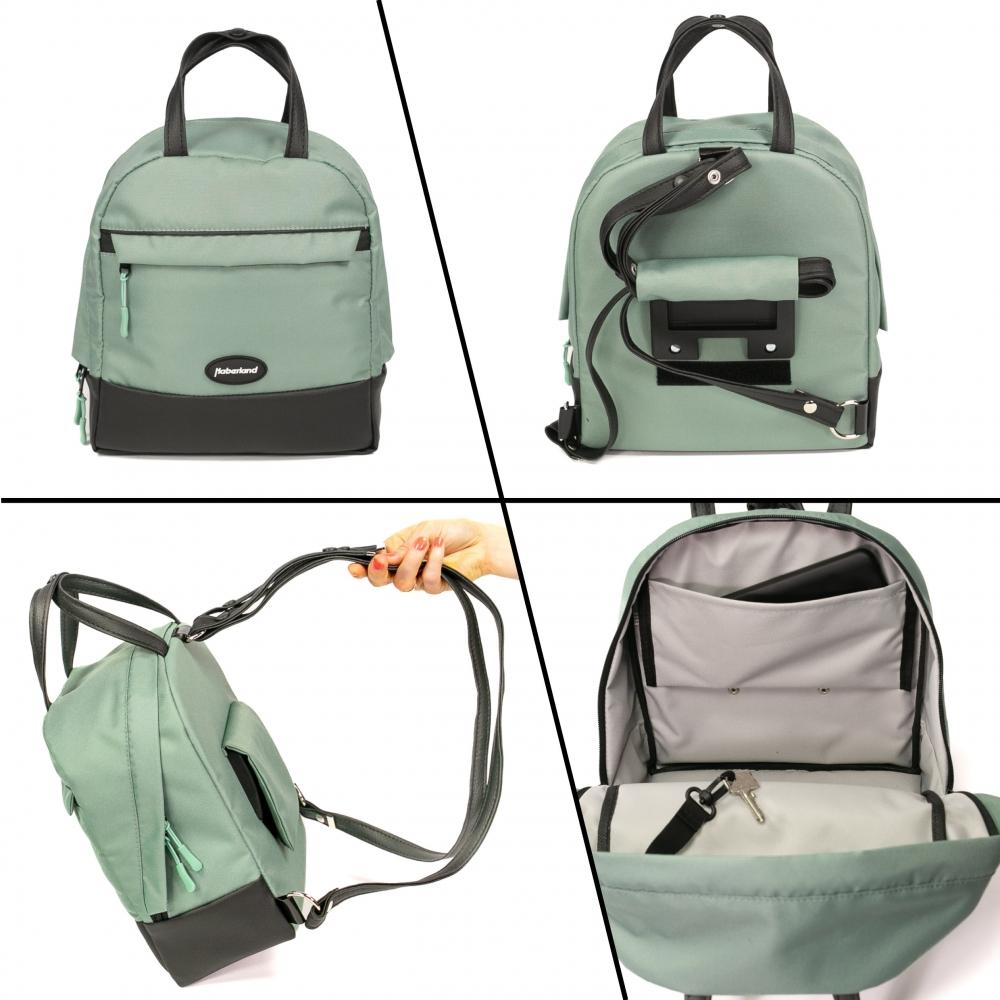 Haberland Rucksack-Lenkertasche Bella salbei/sw - flexible Lenkertasche & Rucksack in moderner Ausführung