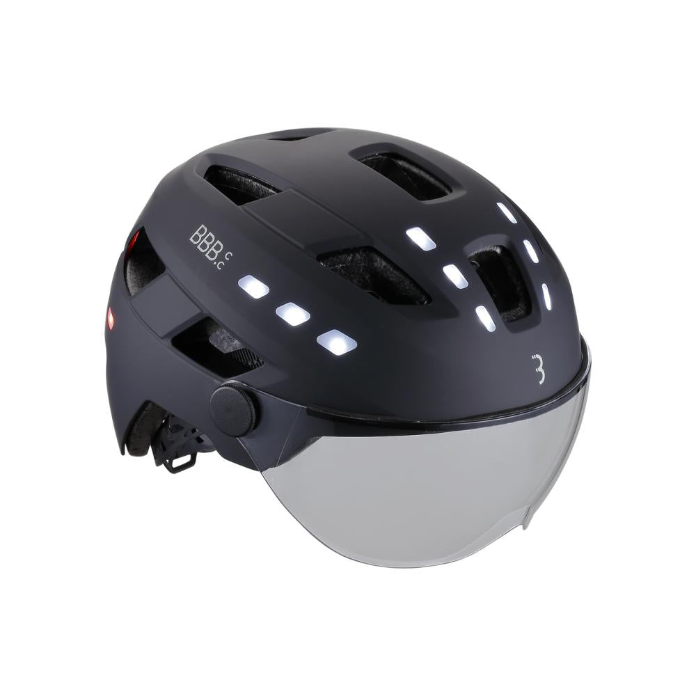 BBB Cycling District LED Helm 54 schwarz - E-Bike-Stadthelm mit Gesichtsschutz & Licht