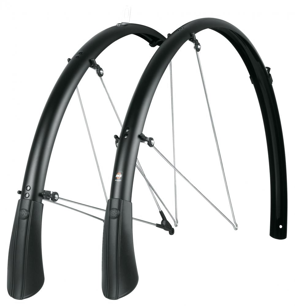 SKS BLUEMELS MATT 35 Schutzblech-Set 28 Zoll, schwarz, 35 mm breit, aus Aluminium-Kunststoff, mit Streben und ASR-Sicherheitssystem für optimalen Schutz