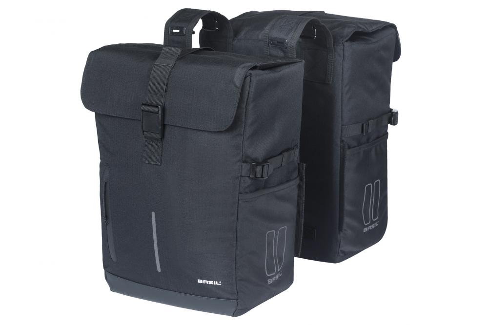 Basil Move Doppelpacktasche 30 Liter schwarz - wasserabweisend mit Reflex-Details & Universal-Bridge