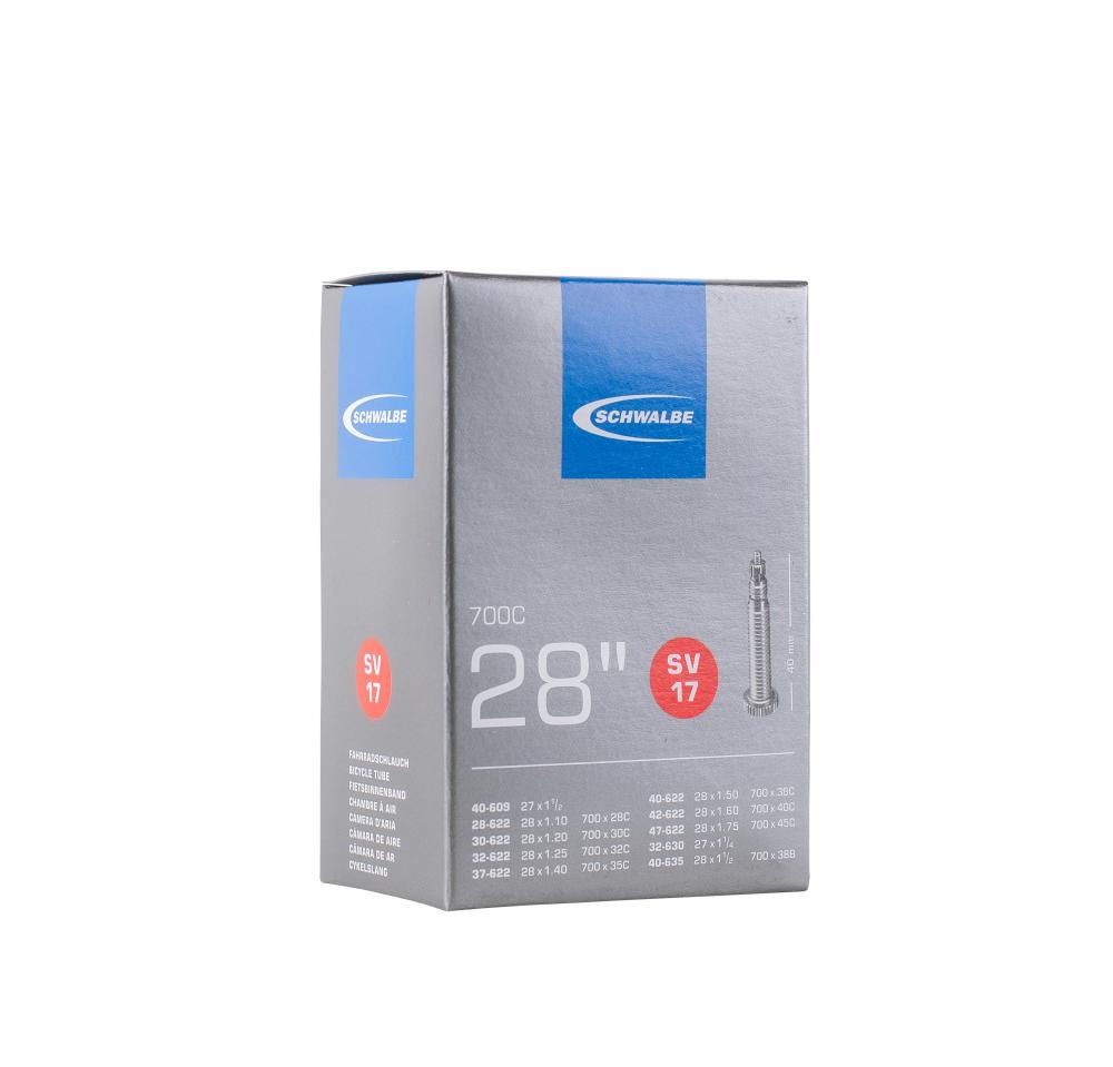 Schwalbe SV17 Fahrradschlauch 28" (700C), 40 mm Sclaverandventil, Reifenbreiten 28-47 mm (28x1.10-1.75"), extrem luftdruckstabil und langlebig