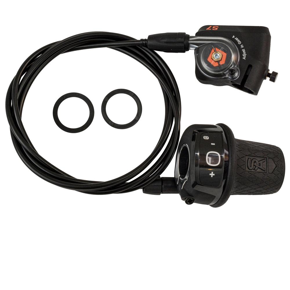 SunRace Sturmey Archer S7 Drehgriffschalter für 7-Gang SRAM-Nabenschaltung mit Schaltzug und Außenhülle.