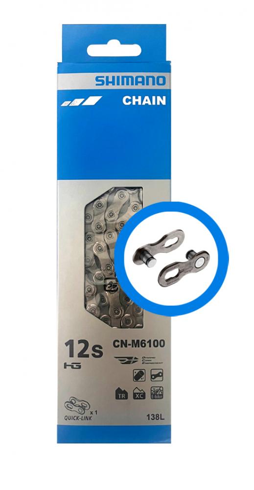 Shimano DEORE CN-M6100 12-fach Kette 138 Glieder mit Quick-Link für präzise MTB-Schaltperformance.