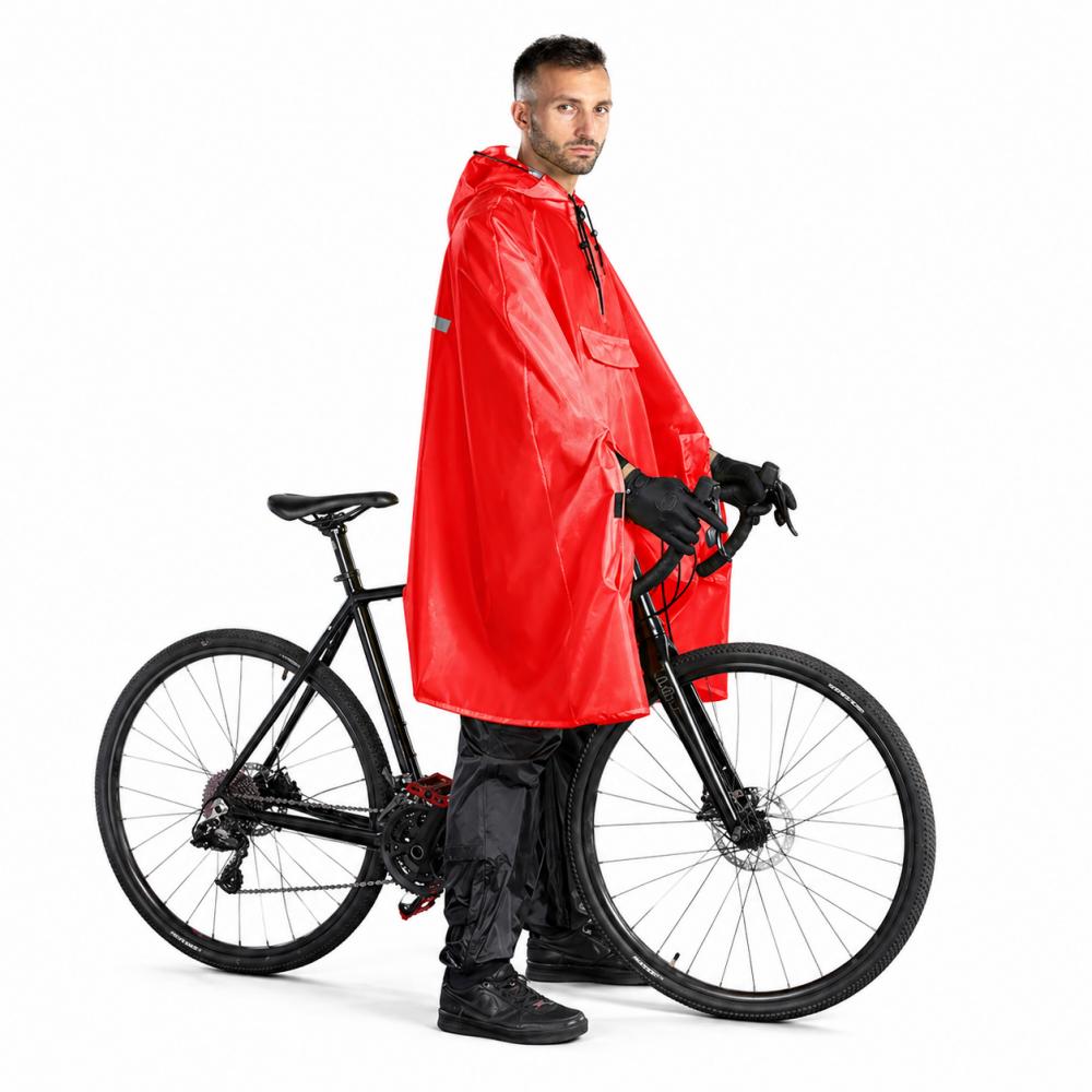 CHIBA Regenponcho - wasserdicht, reflektierend, kompakt, XS/S, rot
