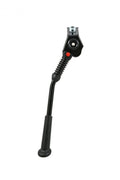 Schwarzer Hebie LEX M Fahrrad-Mittelbauständer, 26-28 Zoll, verstellbar, mit Feder und rotem Knopf.