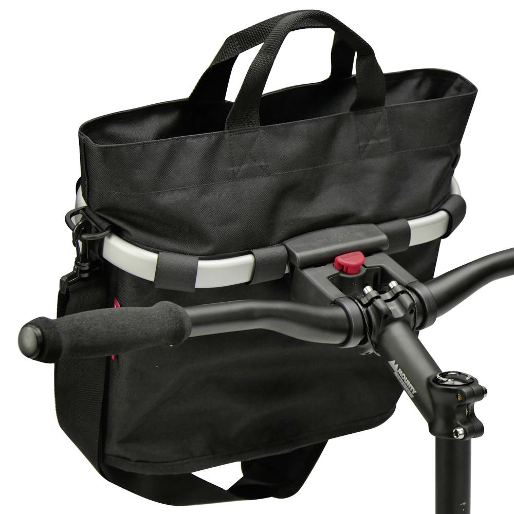 KLICKfix City-Tasche Bikebasket oval Reisenthel schwarz am Fahrradlenker.