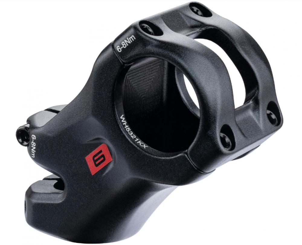 Schwarzer Ergotec Vorbau High Ray 6, 55 mm, 45 Grad, Ahead 28.6/35.0, Safety Level 6 aus Aluminium.