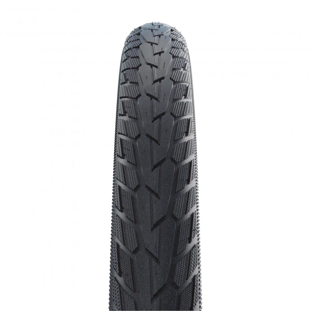 Schwalbe Road Cruiser 28x1.40 700x35C HS484 Fahrradreifen mit markantem Reifenprofil in der Frontalansicht.