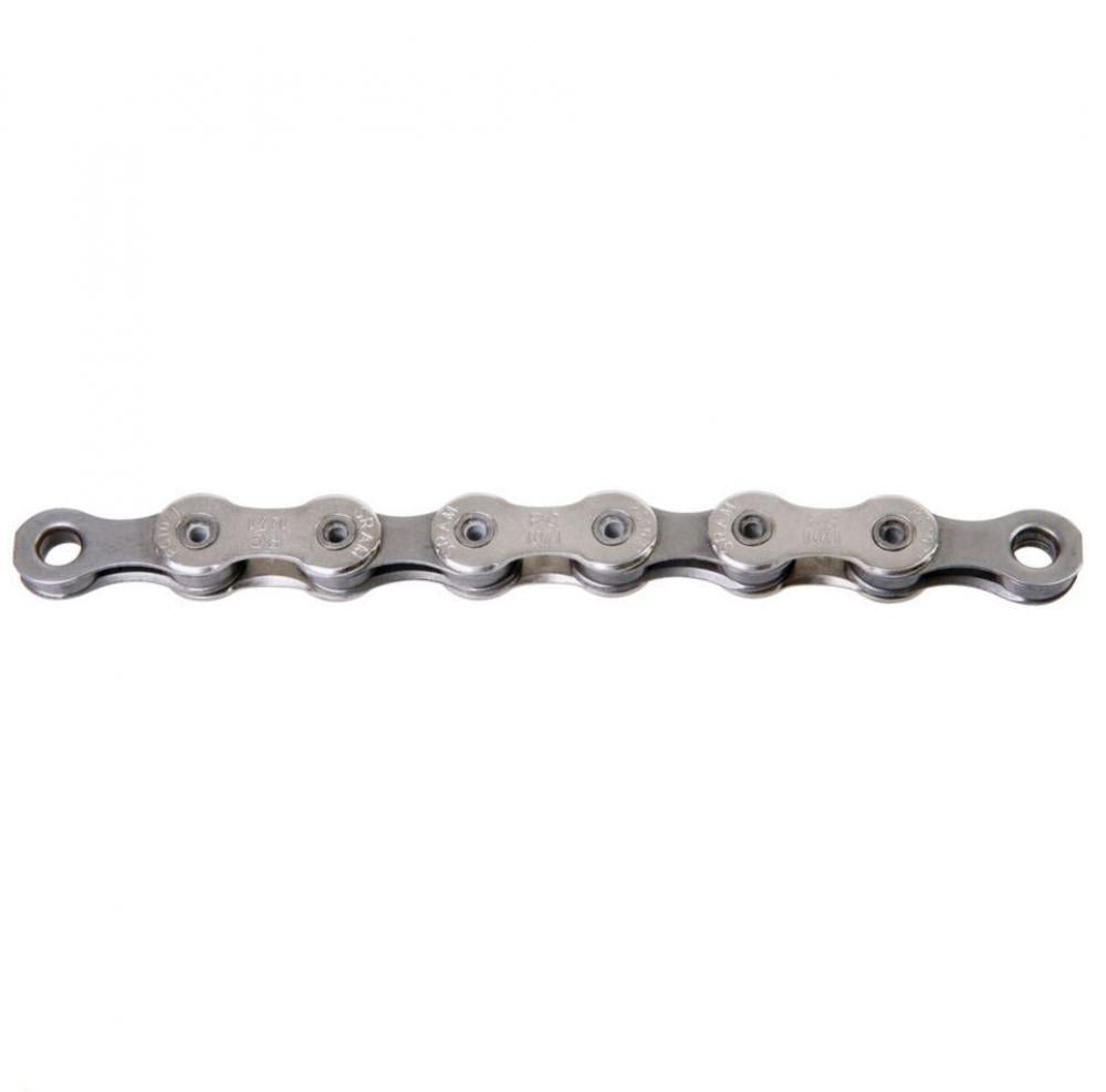 SRAM PC 1071 HollowPin 10-fach Kette mit PowerLock, 114 Glieder, silbern auf weißem Hintergrund.