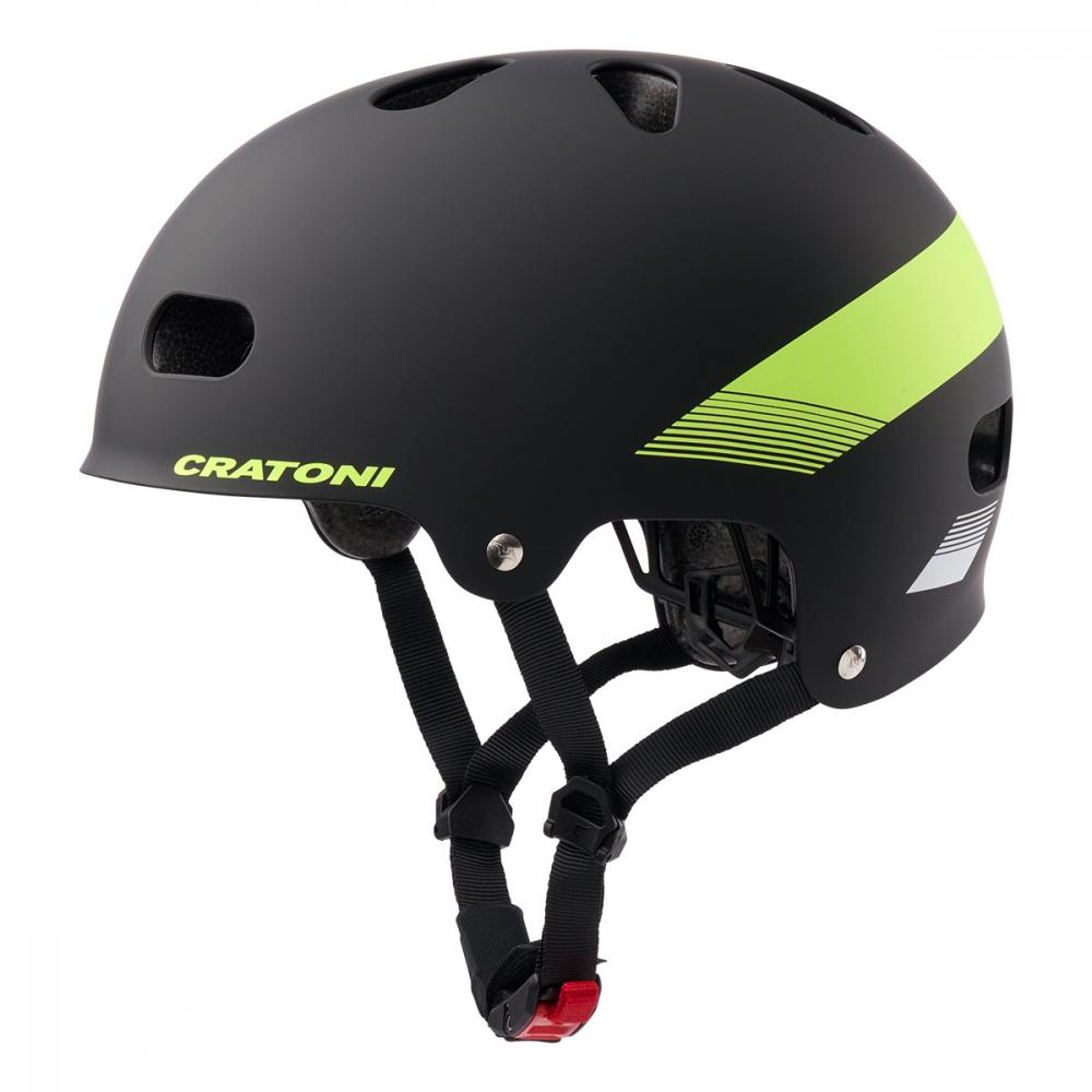 Cratoni C-Mate Jr. Kinder-Fahrradhelm, schwarz-lime matt, Größe S/M (54-58 cm), ABS-Hartschale, 10 Belüftungsöffnungen, erweiterter Schläfen- und Hinterkopfschutz