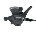 Schwarzer Shimano Altus SL-M315 2-fach Rapidfire Plus Fahrrad-Schalthebel mit Ganganzeige.
