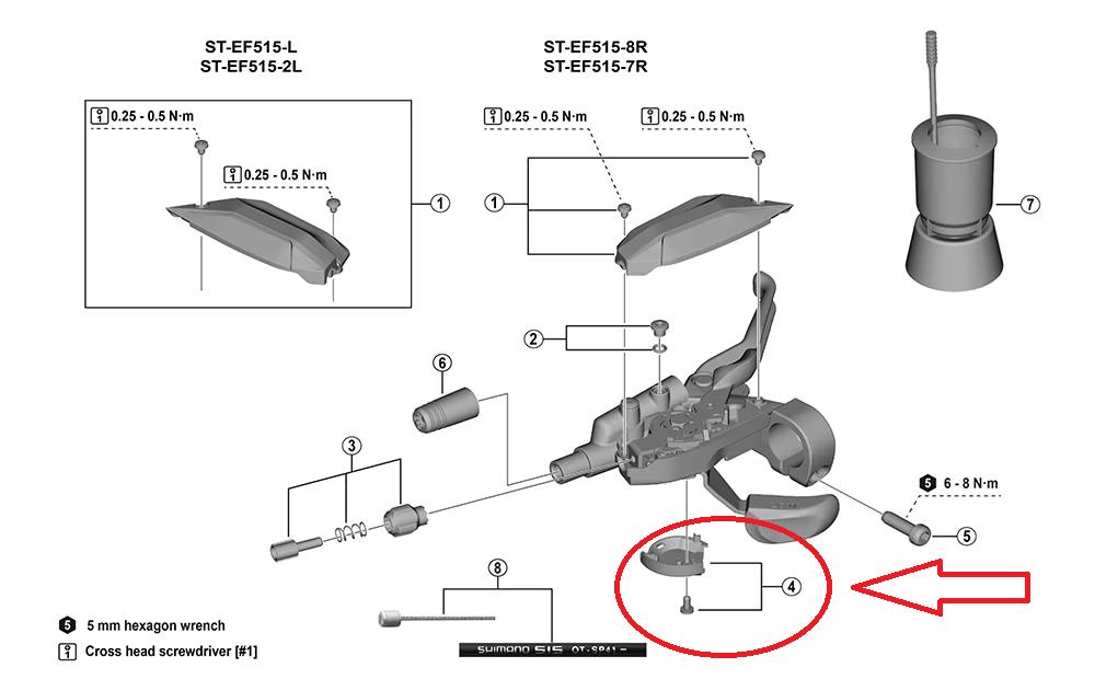 SHIMANO untere Abdeckung f.ST-EF515, links, m.Befestigungschr. M3x7mm general - 515,, 3x7mm, 7mm