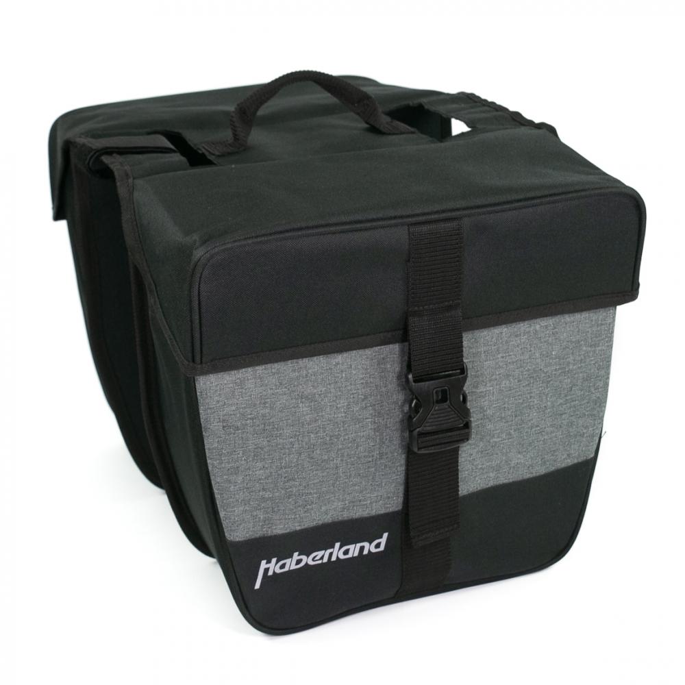 Haberland Doppeltasche schwarz/silber 25l, praktische Fahrrad-Gepäckträgertasche für Alltag und Tour.