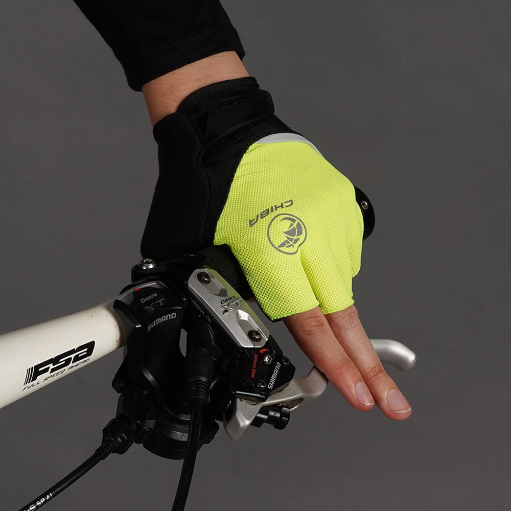 CHIBA Sport - Fahrradhandschuhe kurz, neongelb, Größe M, atmungsaktiv