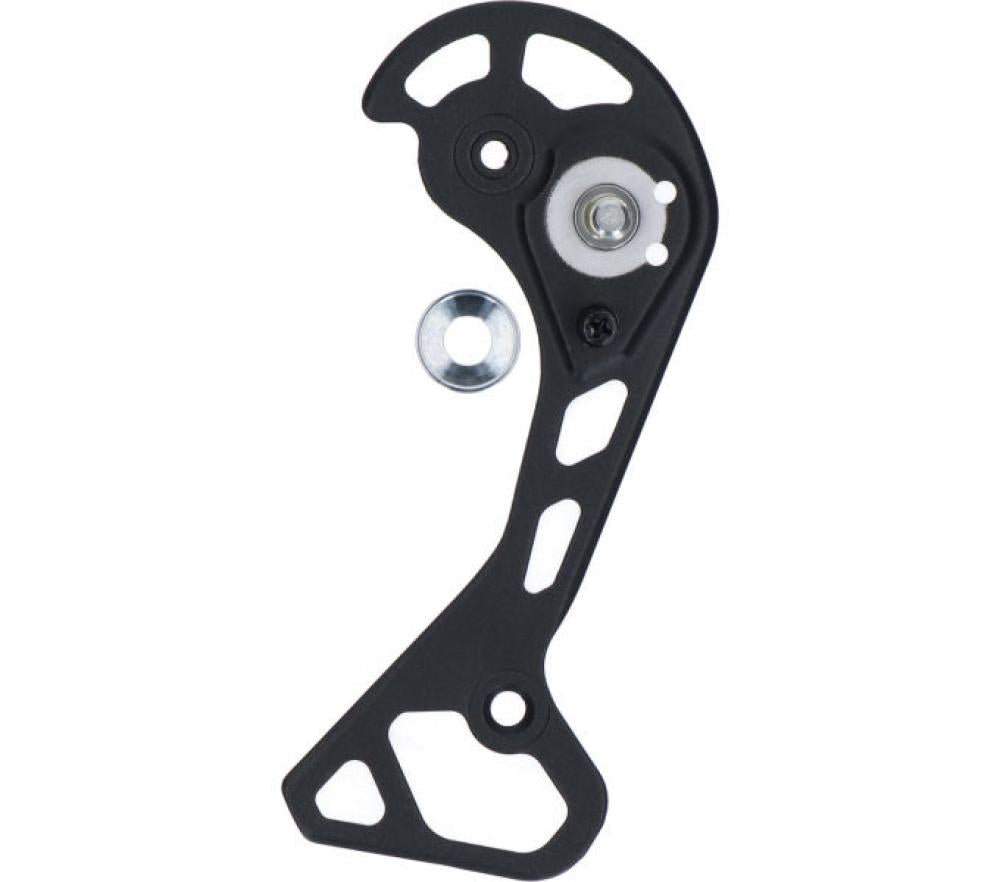 Schwarzes Shimano Kettenleitblech RD-M8050 GS-Type Ersatzteil für Fahrrad-Schaltwerke auf weißem Hintergrund.