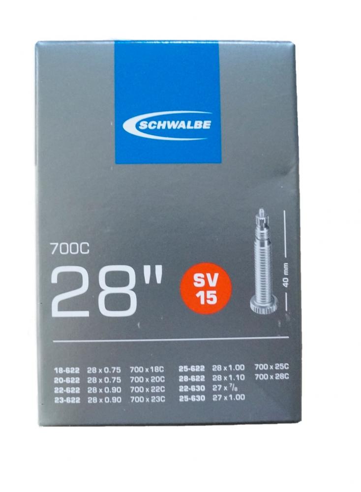 Schwalbe Fahrradschlauch SV15 28 Zoll (700C) 18-622 bis 28-630 mit 40mm Sclaverandventil.
