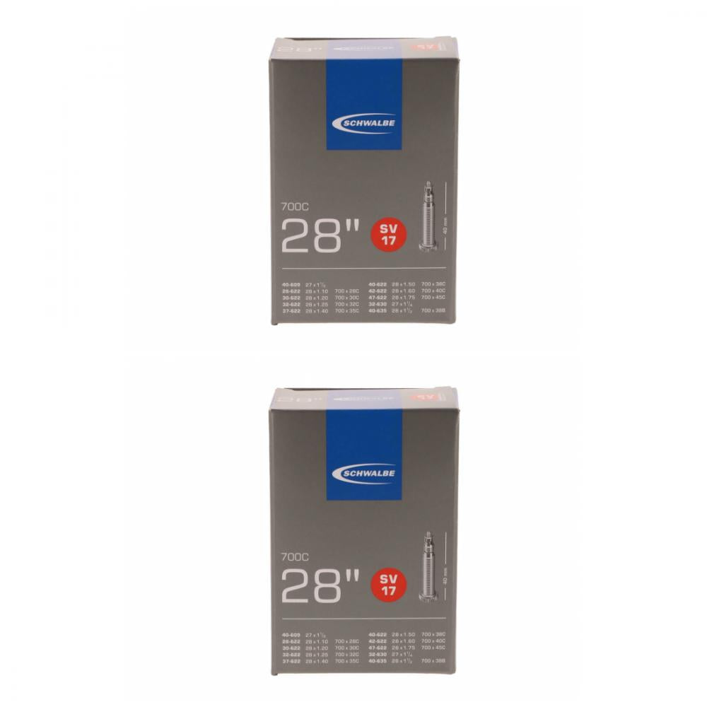 Zwei Schwalbe SV17 Fahrradschläuche für 28 Zoll Reifen mit 40mm Sclaverandventil im Set für 1.10 bis 1.75 Zoll Breite.