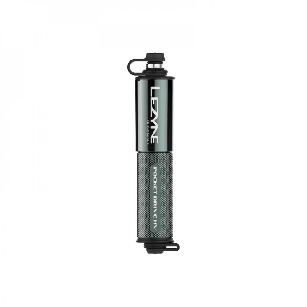 Lezyne CNC Pocket Drive HV Minipumpe - CNC-Alu, Flex-Schlauch, 11 bar/160 PSI, 14 cm, für Presta+Schrader, hellgrau glänzend