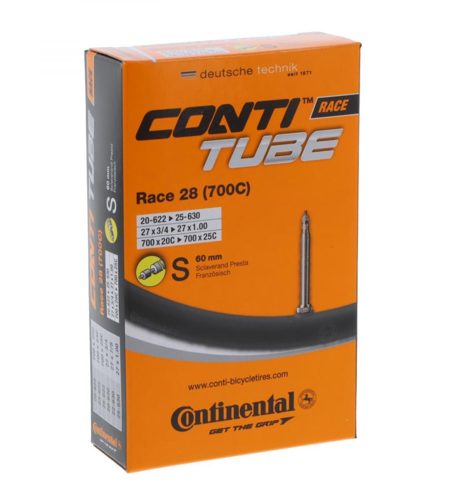 Continental Conti Race 28 Fahrradschlauch 700C mit 60mm Sclaverand Presta Ventil in oranger Verpackung.