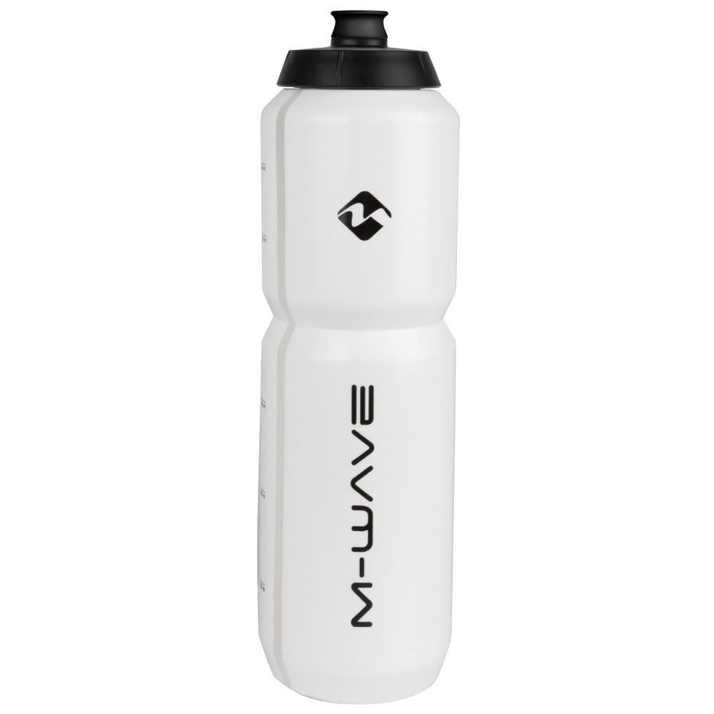 M-WAVE Trinkflasche PBO 1000, 1000 ml, Kunststoff, weiß/schwarz, mit Big-Flow-Mundstück & Skala, ideal für Radsport