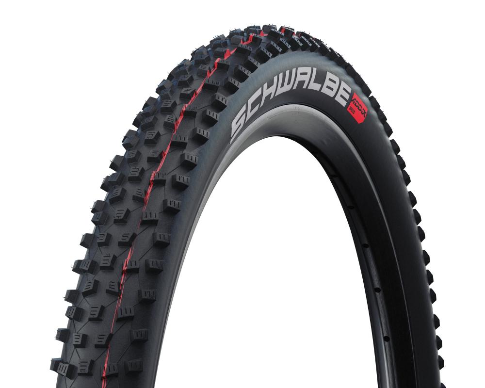 Schwalbe Rocket Ron 24x2.35" MTB Reifen schwarz mit aggressivem Profil und roter Linie, faltbar TLE.