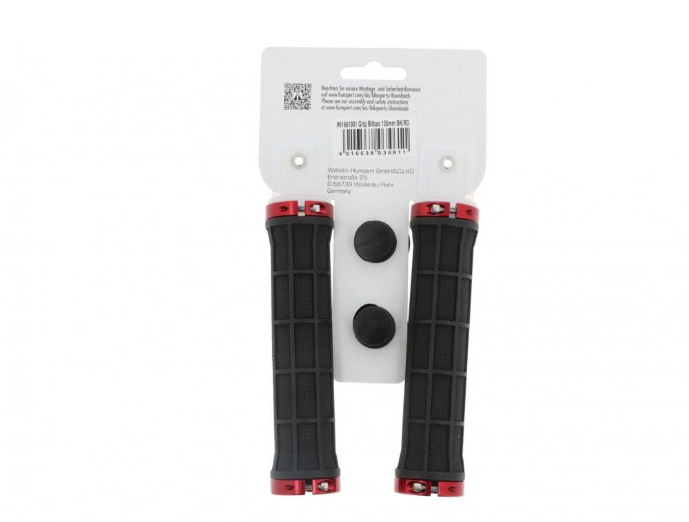 Ergotec MTB Lenkergriffe Bilbao RSK-09/2 schwarz/rot, 135mm, aus Kraton und Aluminium mit Schraubklemmung.