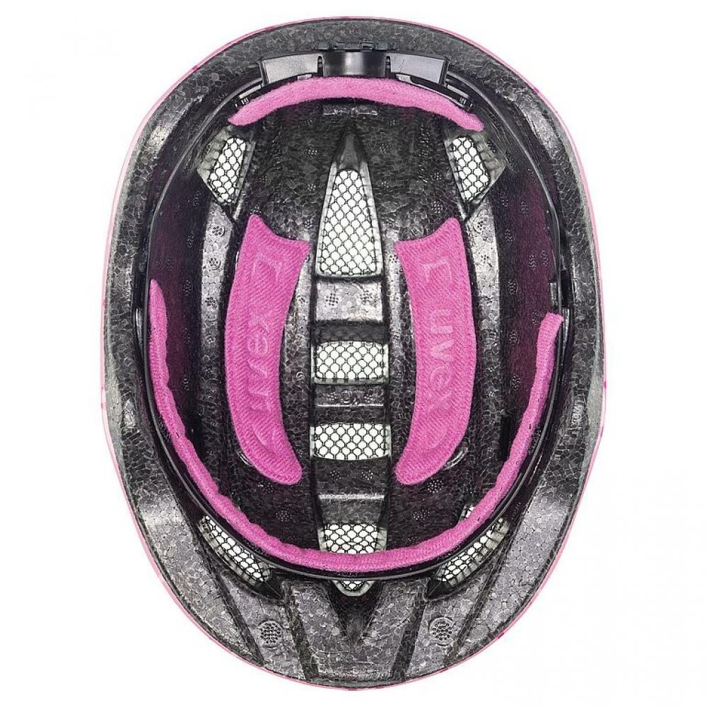 Uvex Kid 2 Kinderfahrradhelm Innenseite: pinke Polsterung mit uvex Logo, leicht, Pink Confetti Design, Gr. 46-52 cm.